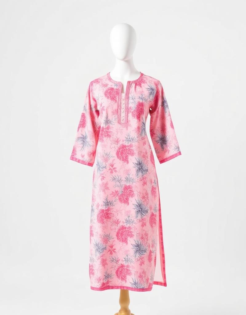 Pink Floral Cotton Kurti